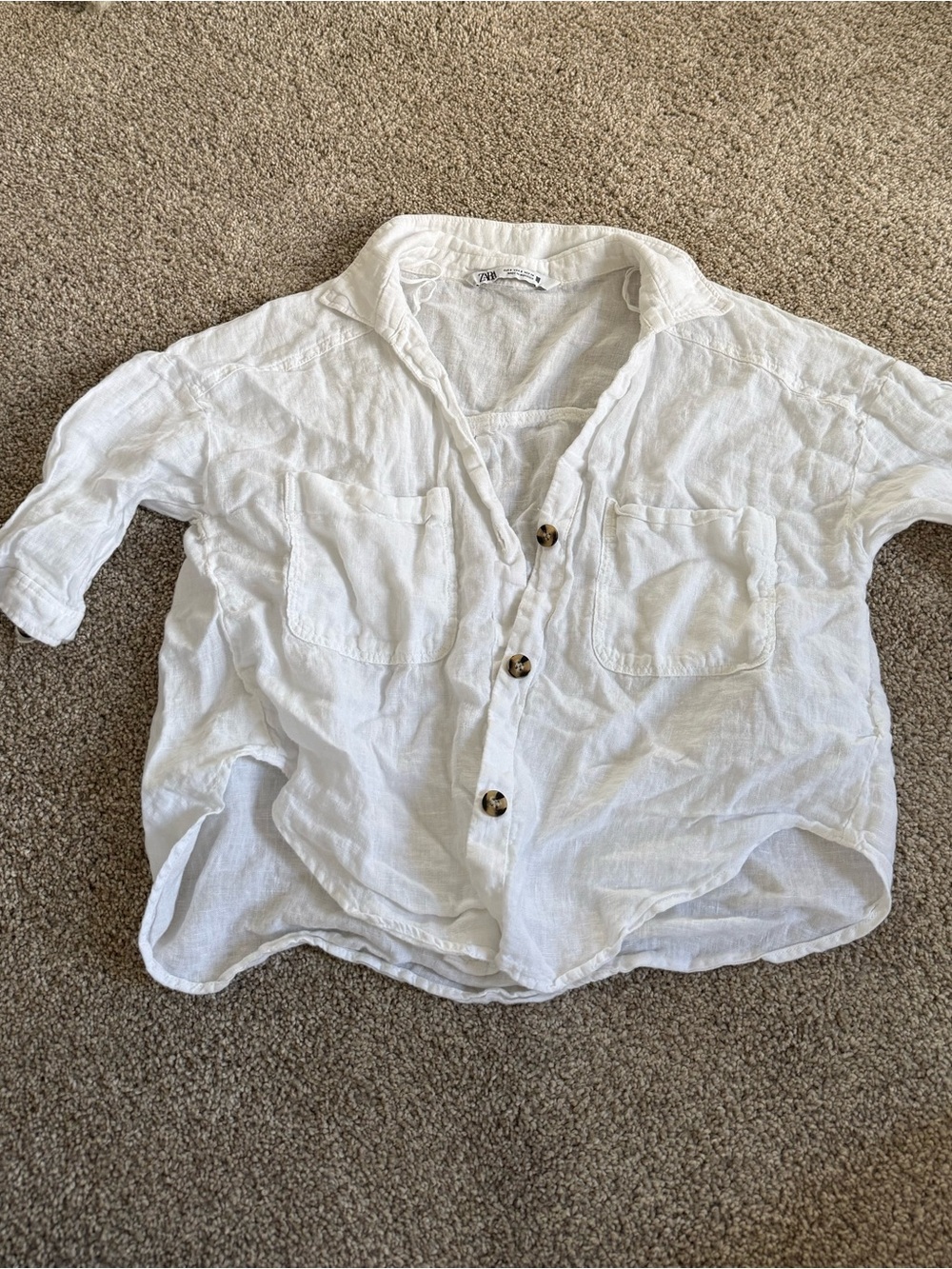 Zara White Short-Sleeve Button-Down Kids Shirt